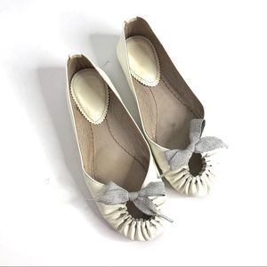 Maloles White Silver Tie Ballet Zoe Flats 36.5